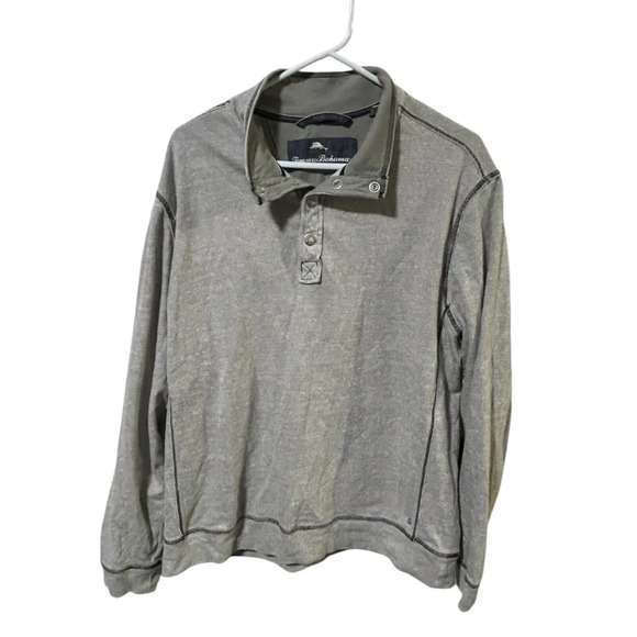 Tommy Bahama Long Sleeve Henley Shirt Mens L Gray Sweatshirt Sweater Snap - Picture 1 of 8
